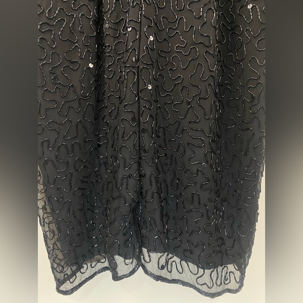 Vintage Erica Louis Beaded Silk Dress – Black Sequin Long Sleeve Elegant Gown - Picture 8 of 13